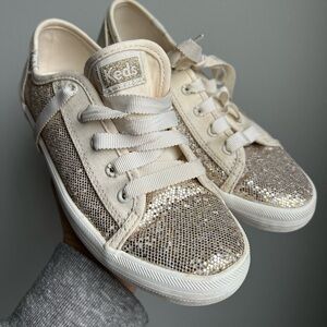 Keds Girls Kickstart Sparkle Sneakers - Gold and Cream